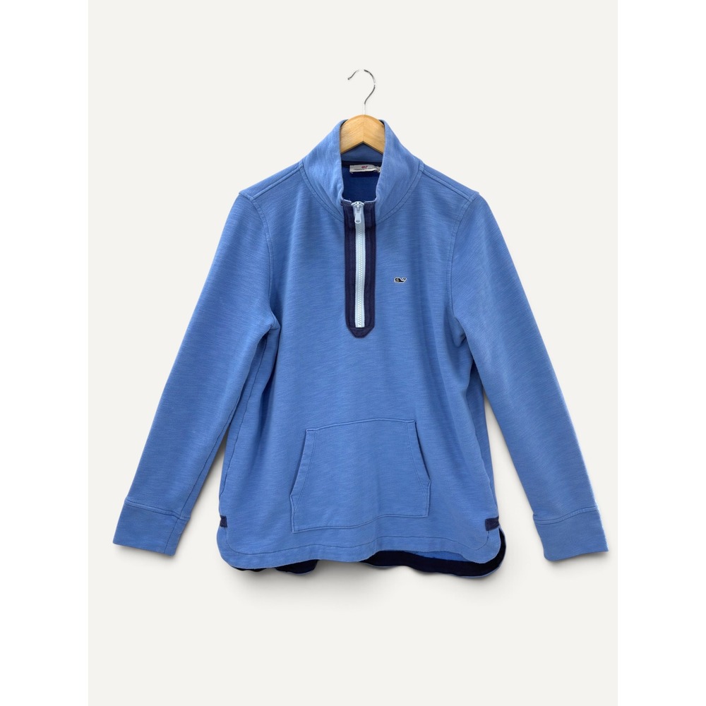 Vineyard Vines Mens Cotton Pullover Blue Quarter Zip Slub Knit Sweatshirt L